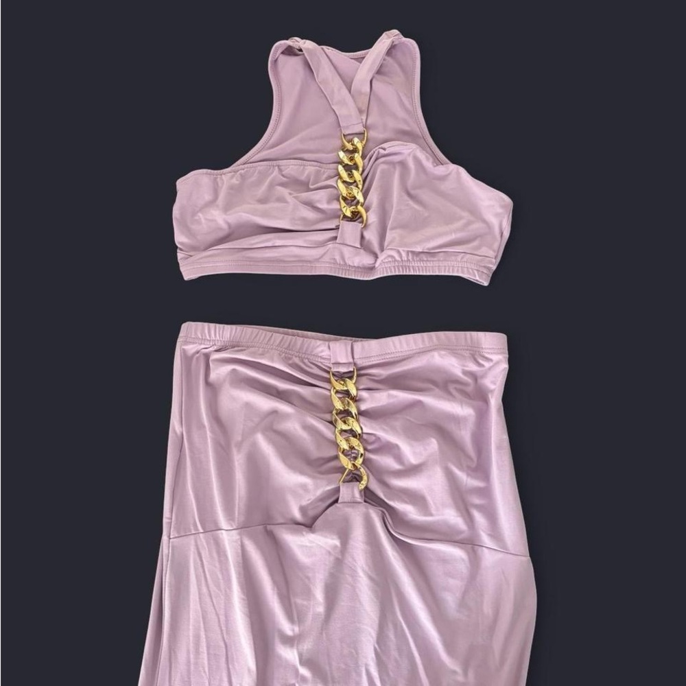 SHEIN Lilac Gold Chain-Back Crop Top and maxi skirt set